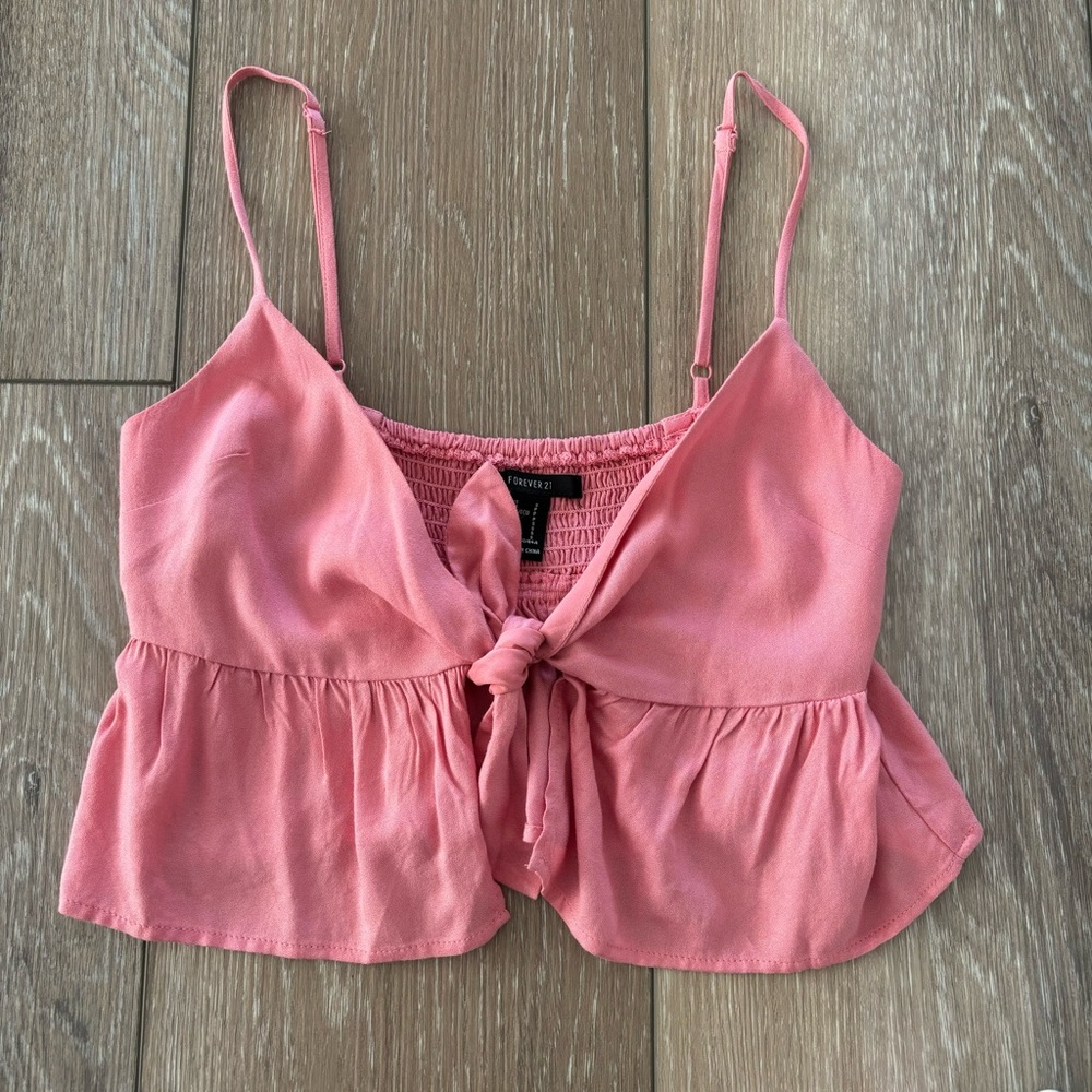 Forever 21 Pink Tie Front Crop Top